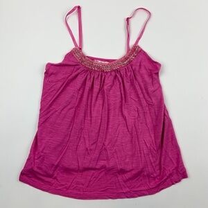 Candies Tank Top Womens XS Round Neck Thin Straps Pink Beaded